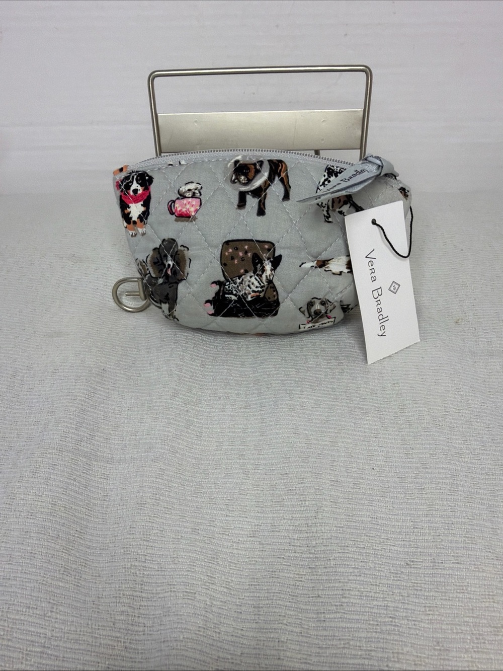 Vera Bradley Light Gray Quilted Pouch with Dog Print